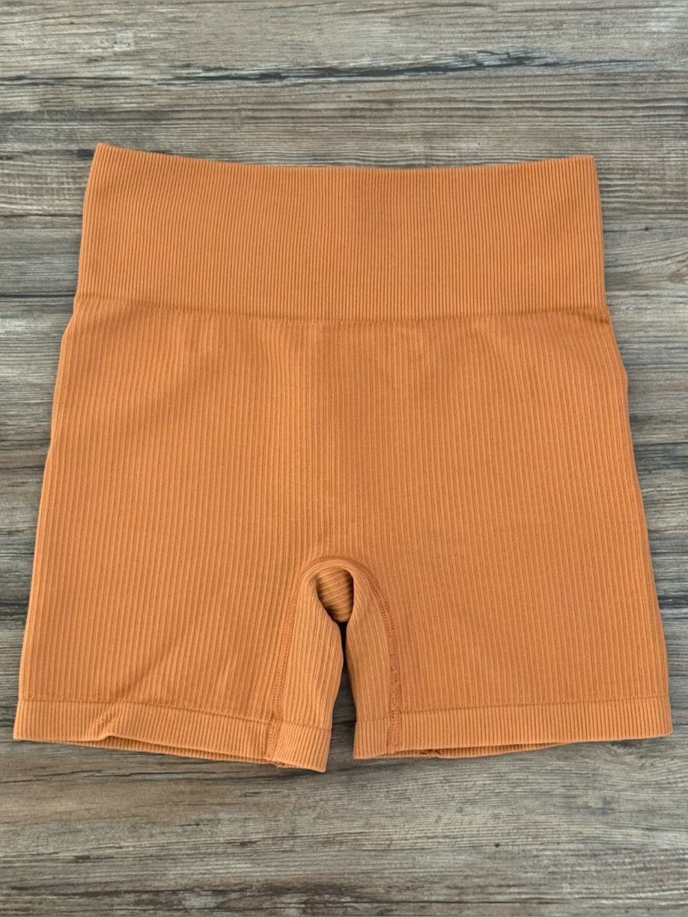 Burnt Orange Ribbed Biker Shorts XS